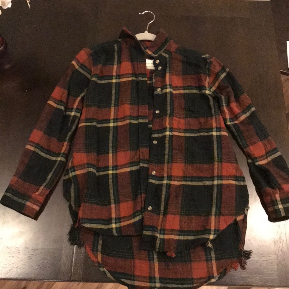 American Eagle Ripped orange & green flannel